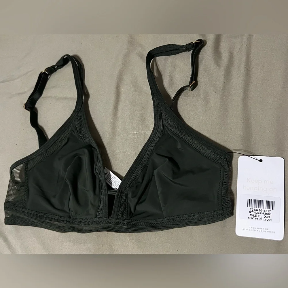 Lively Womens XS Rich Olive The Mesh Trim Bralette Bra 42661 Mesh Detailing - Picture 2 of 4